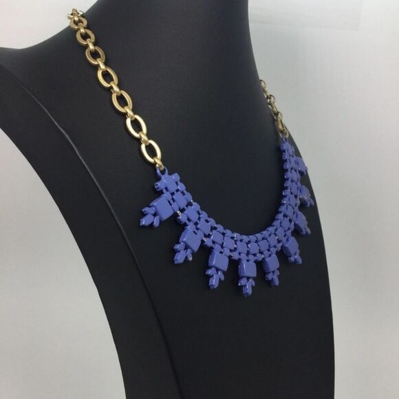 J. Crew Goldtone Blue Painted Enamel Necklace 16" - Picture 4 of 6